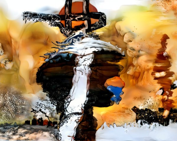 Abstract Artwork with Scarecrow and Bold Colors