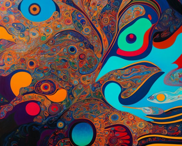 Abstract Painting with Organic Shapes and Bright Colors