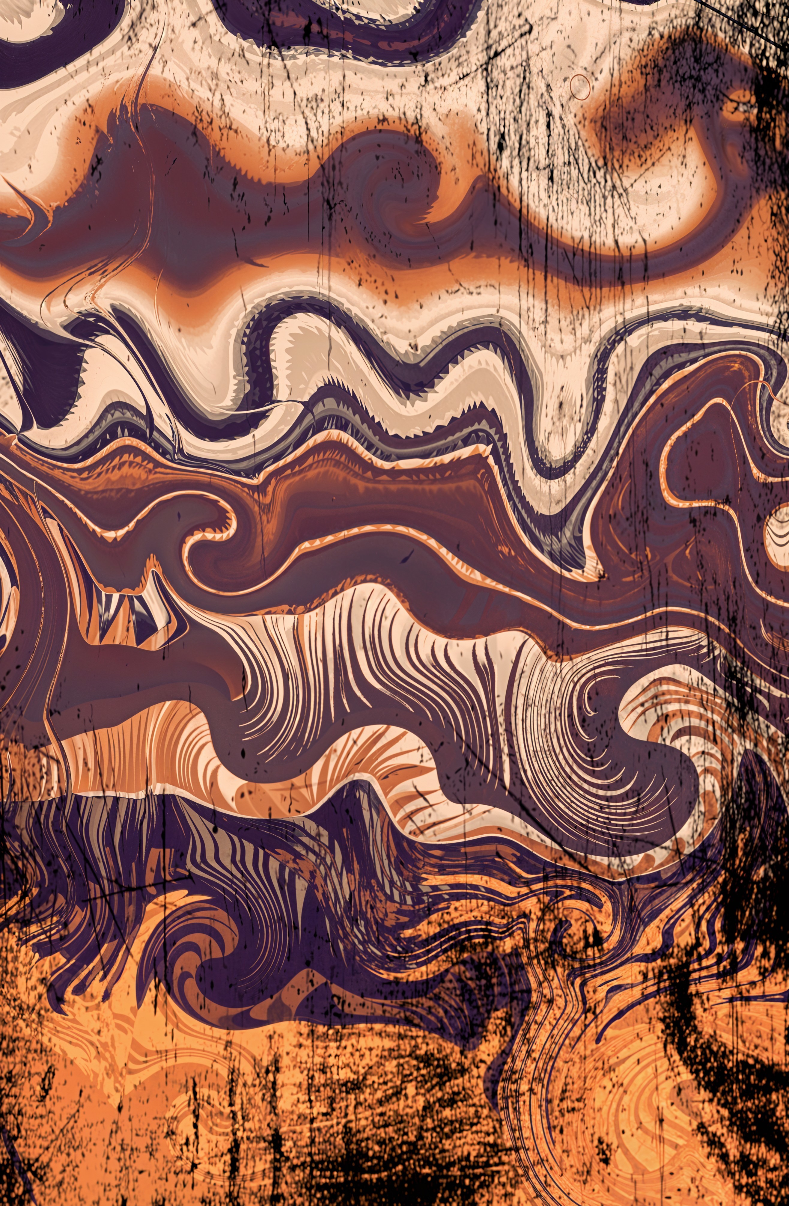 Abstract Design with Swirling Shapes in Purple and Orange
