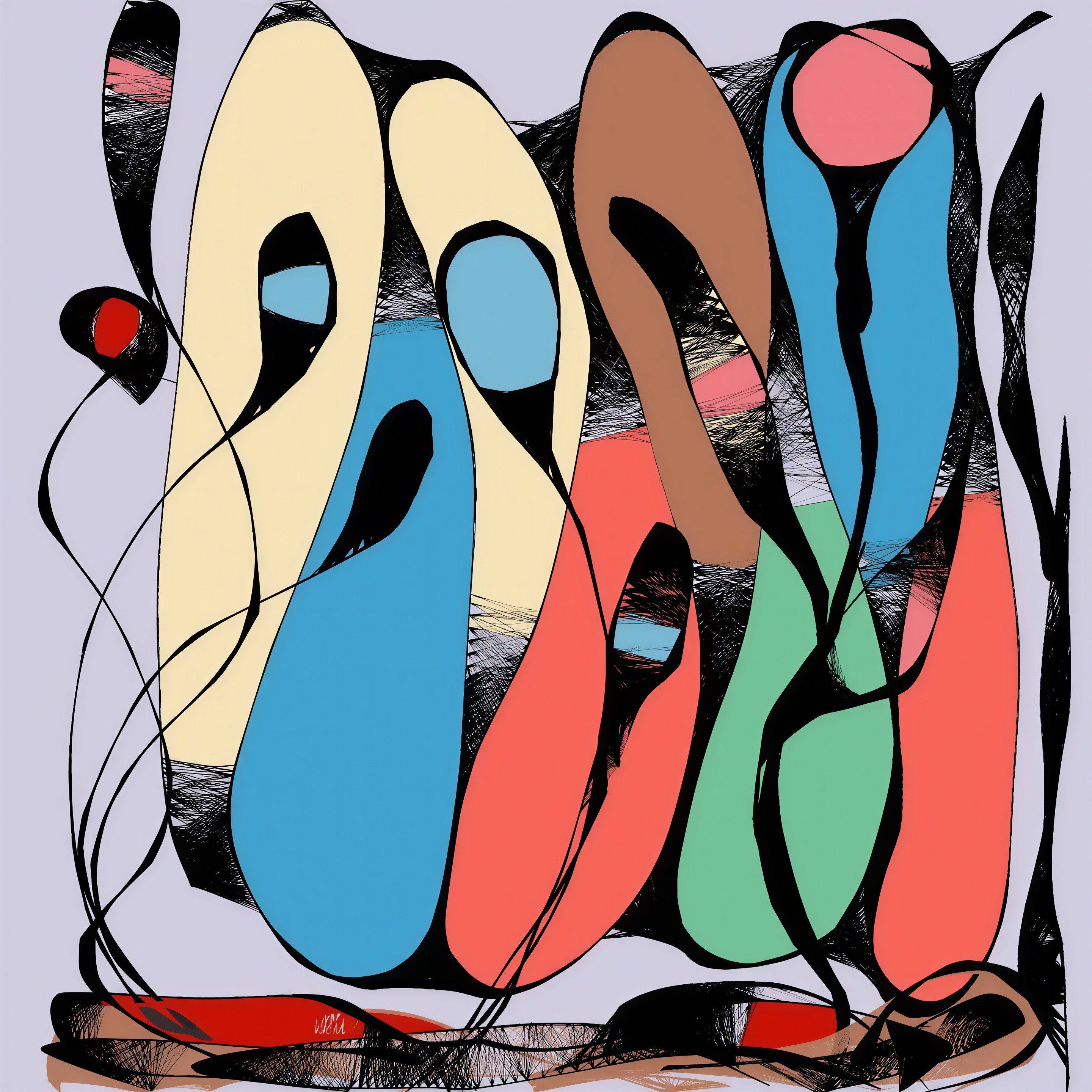 Abstract Composition of Fluid Shapes and Colors