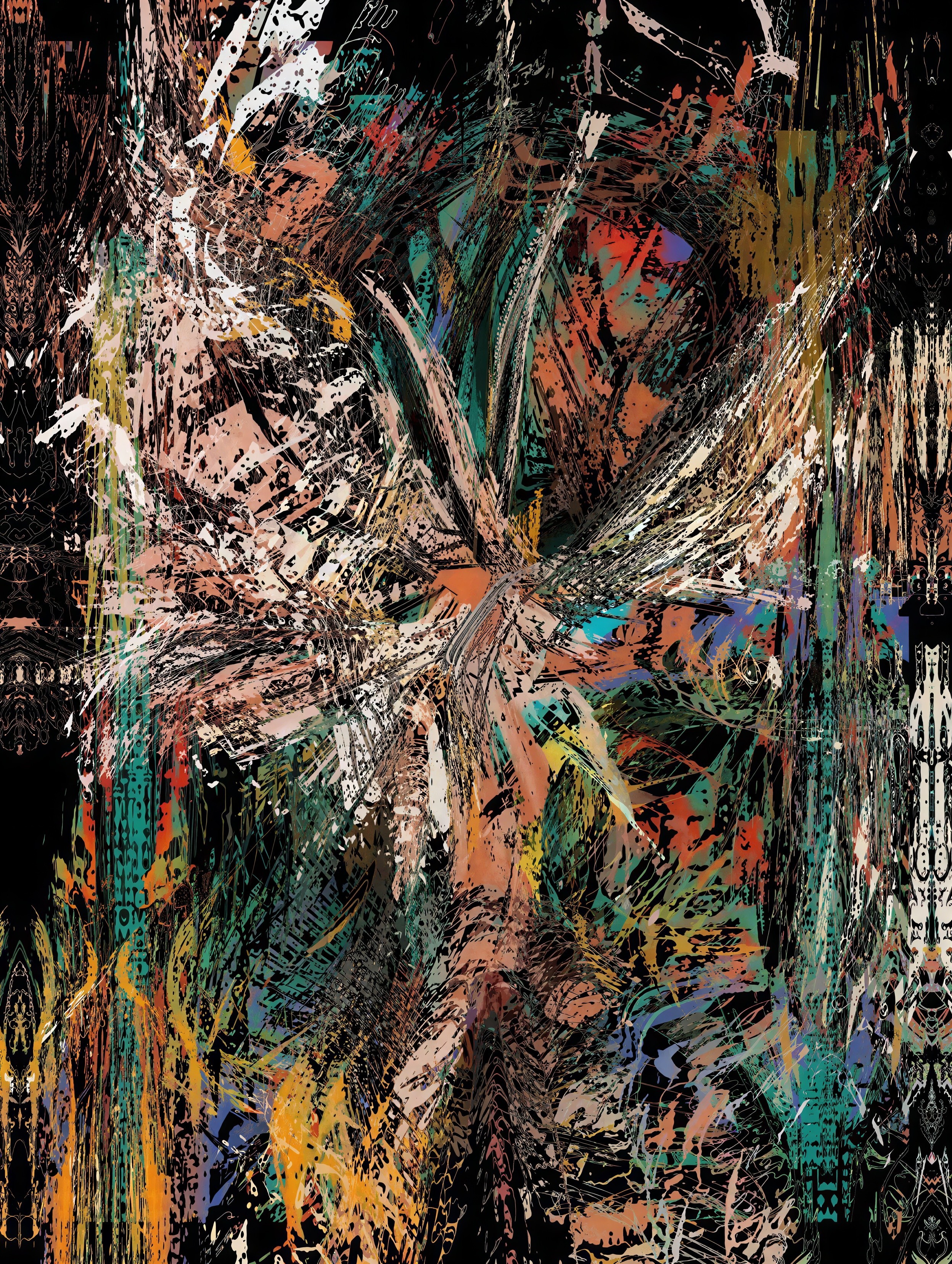 Vivid Abstract Composition with Chaotic Color Blends