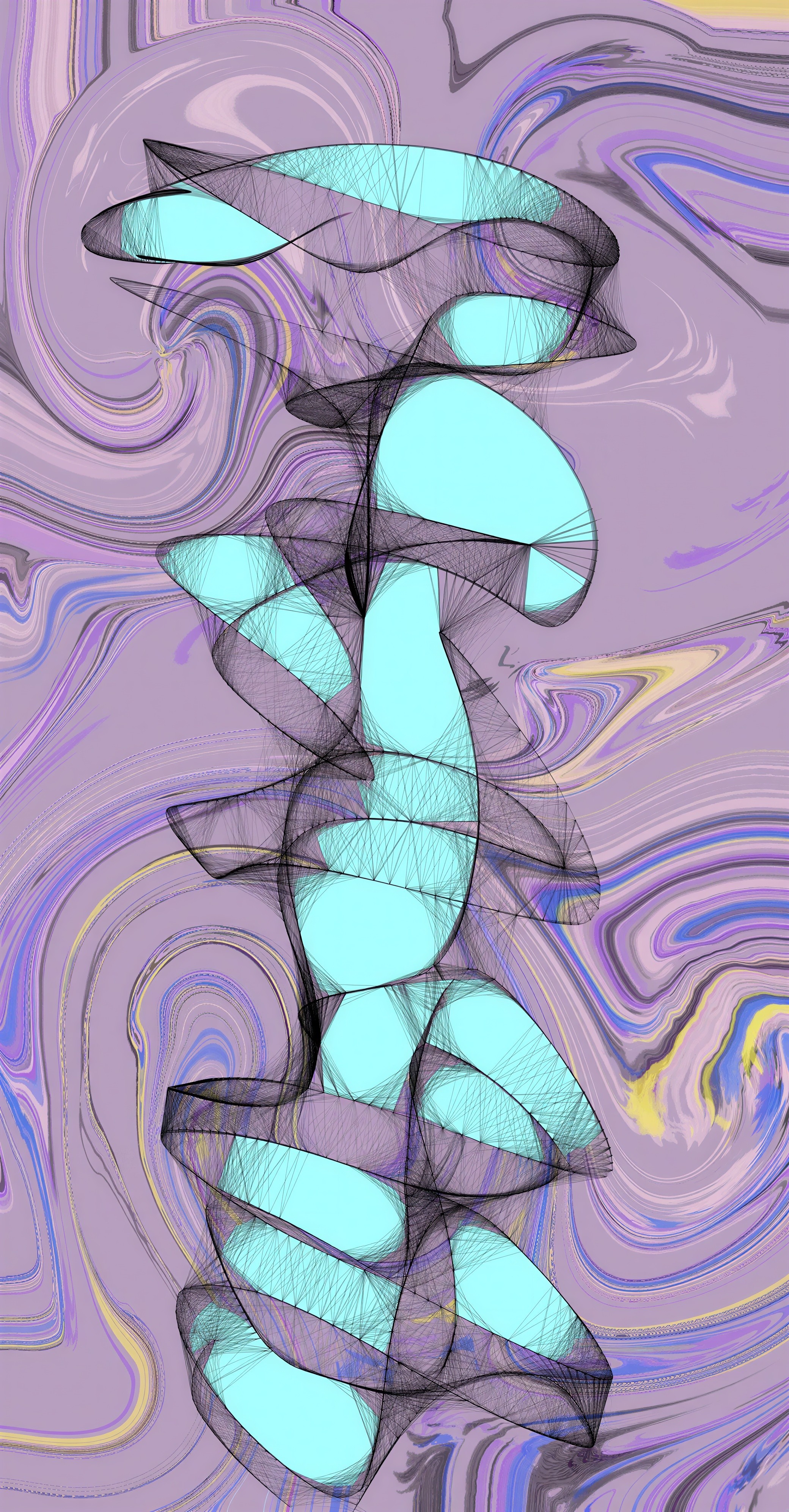 Abstract Design with Intertwining Shapes and Colors