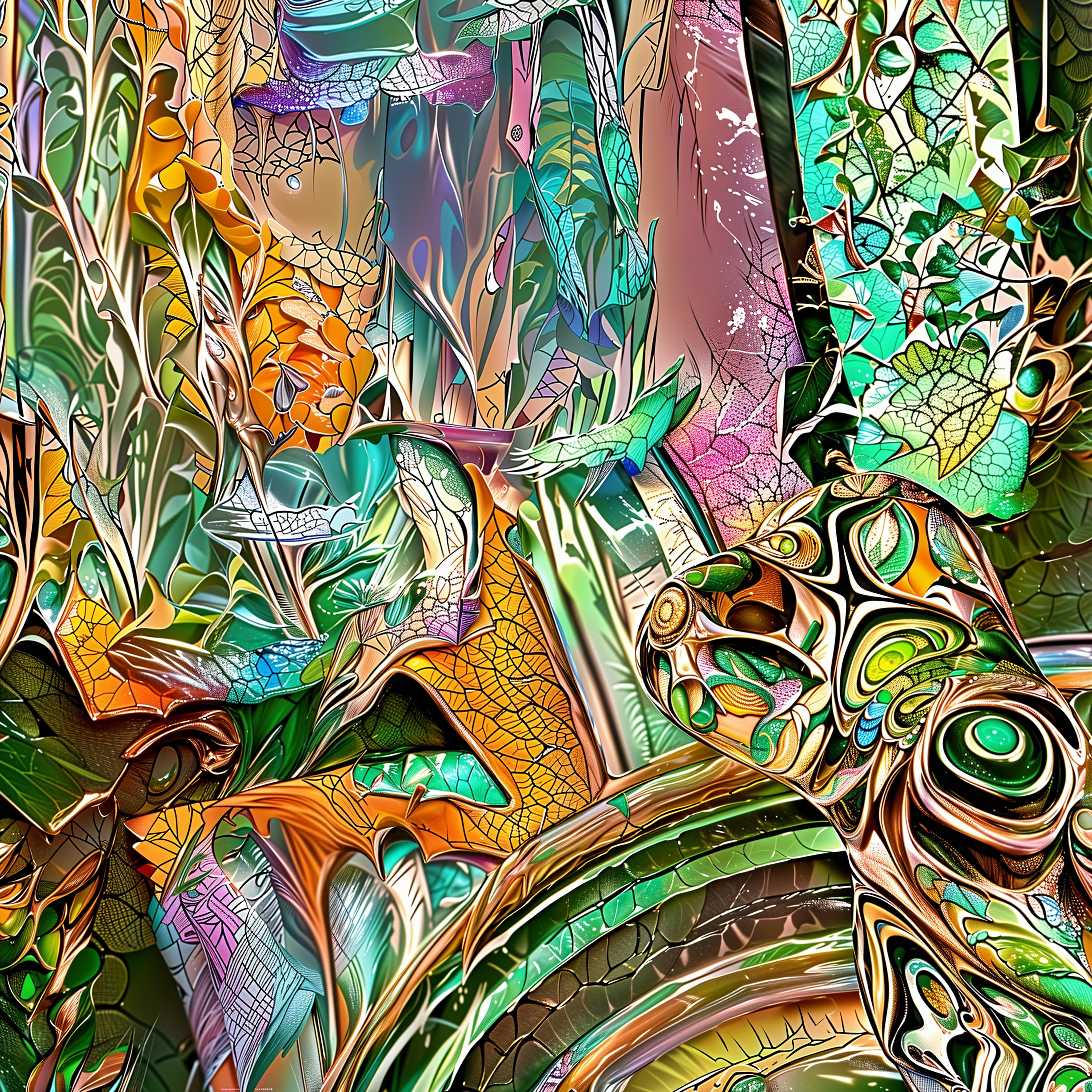 Vibrant Abstract Composition with Swirling Patterns