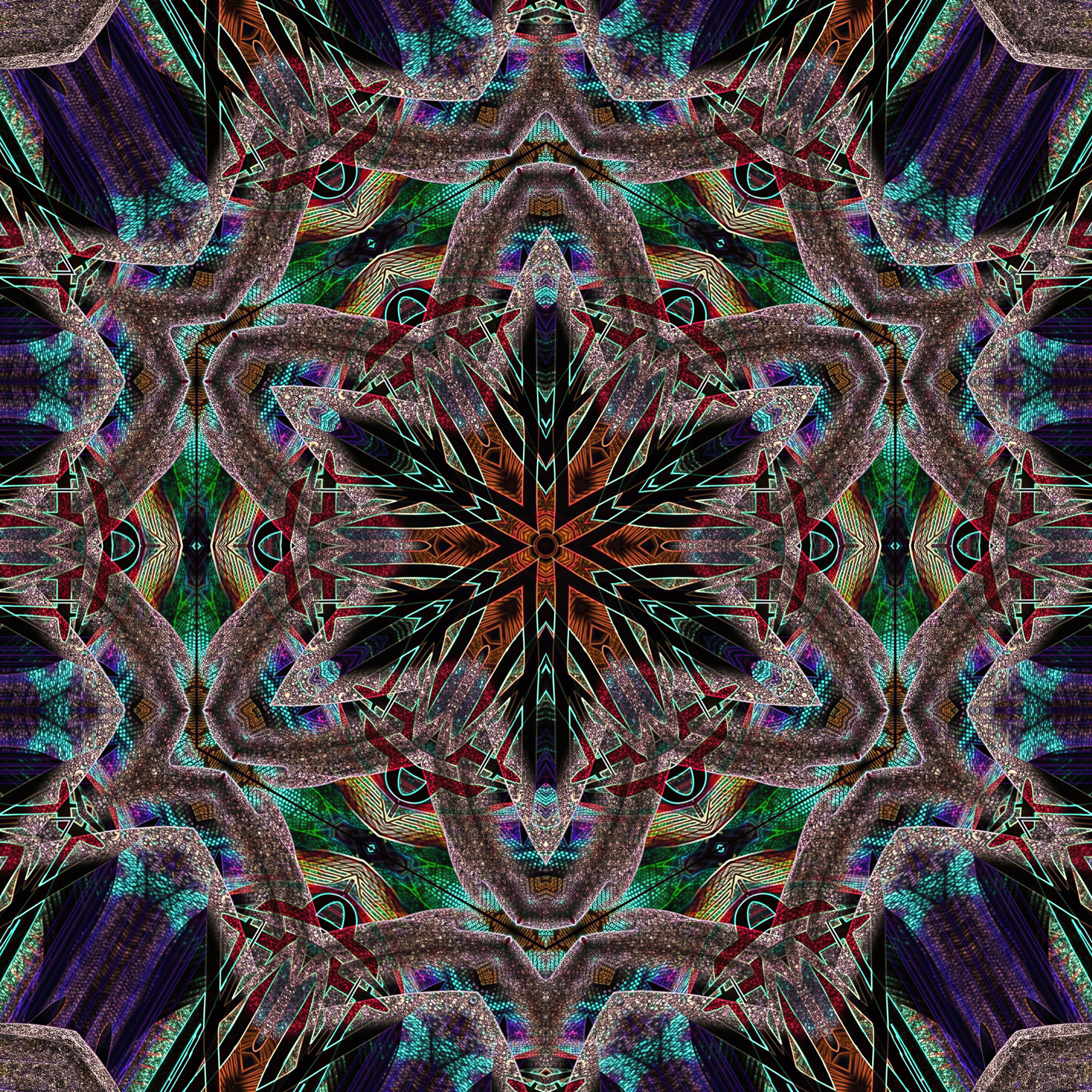 Vibrant Kaleidoscopic Design with Geometric Patterns