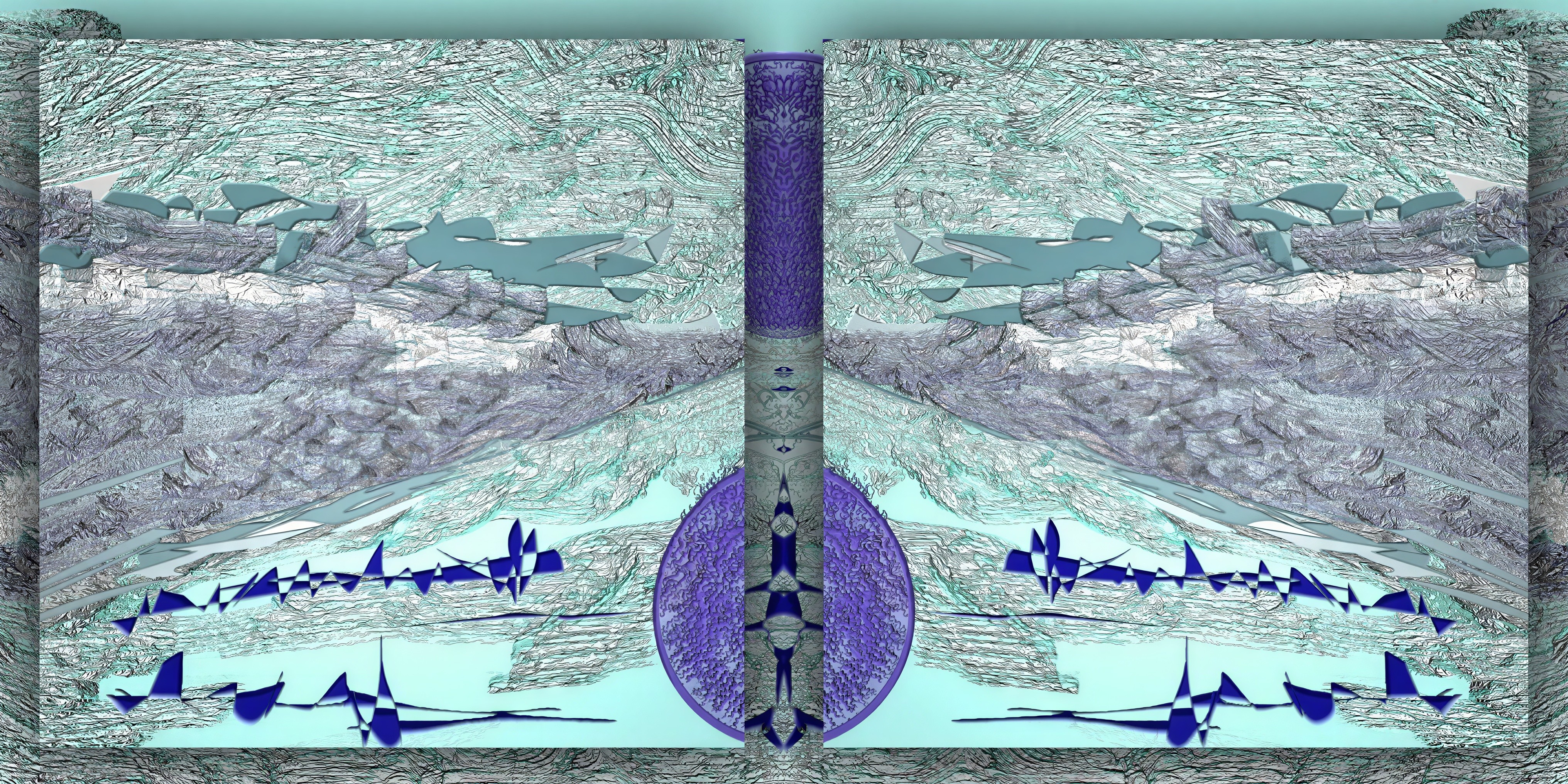 Surreal Landscape with Open Book and Abstract Patterns