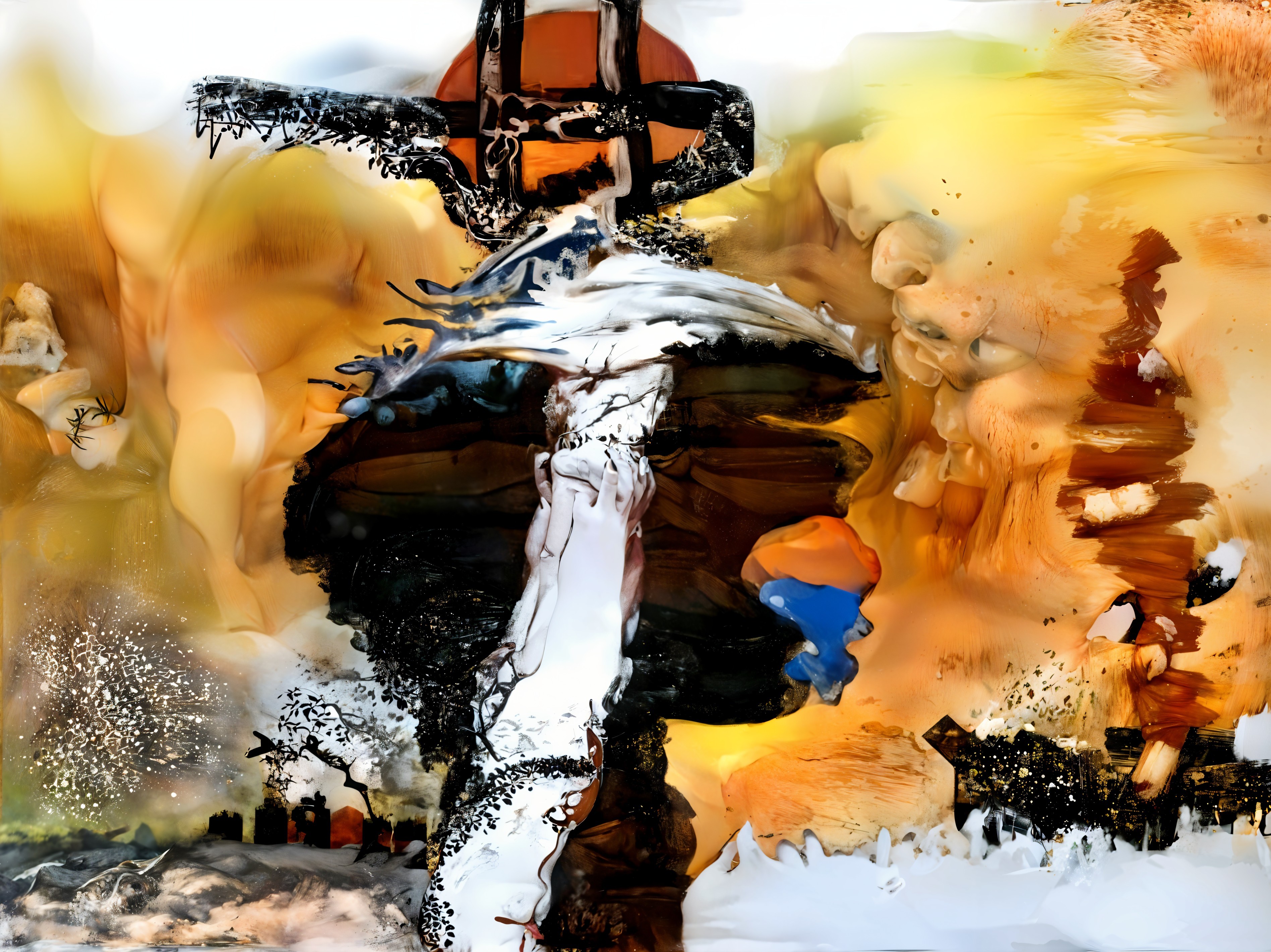 Abstract Artwork with Scarecrow and Bold Colors