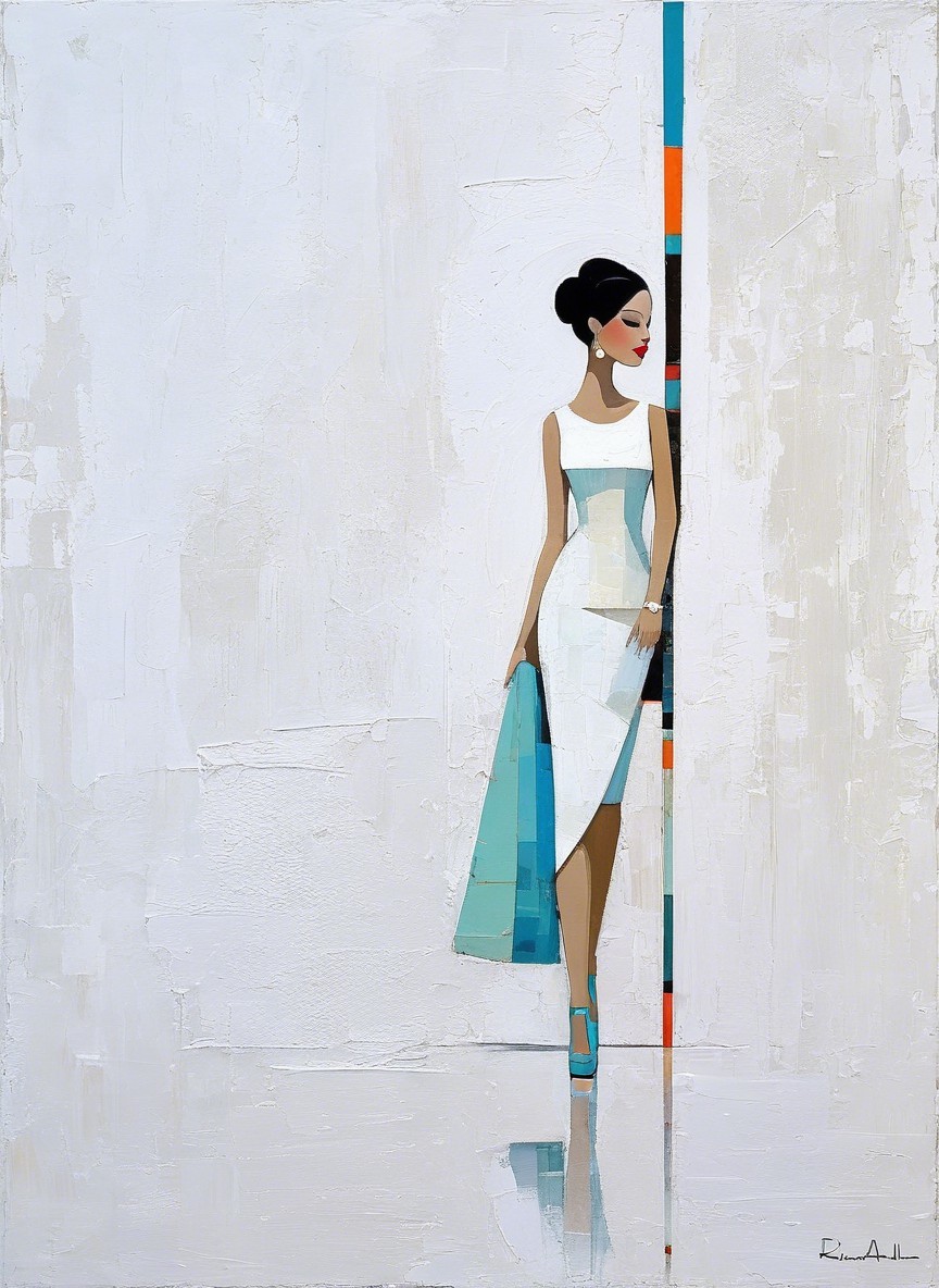 Chic Modern Illustration of a Stylish Woman in White Dress