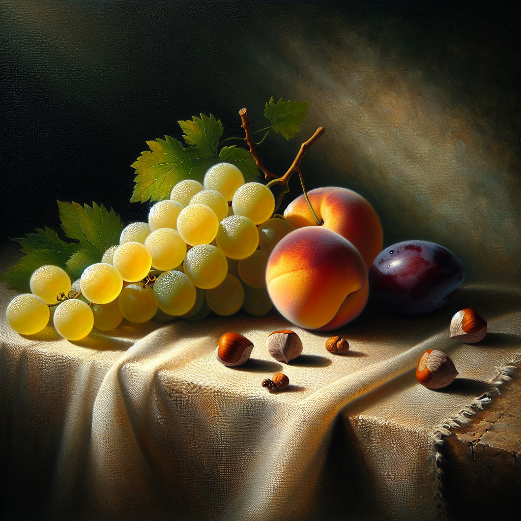 Still Life of Grapes, Peaches, and Hazelnuts