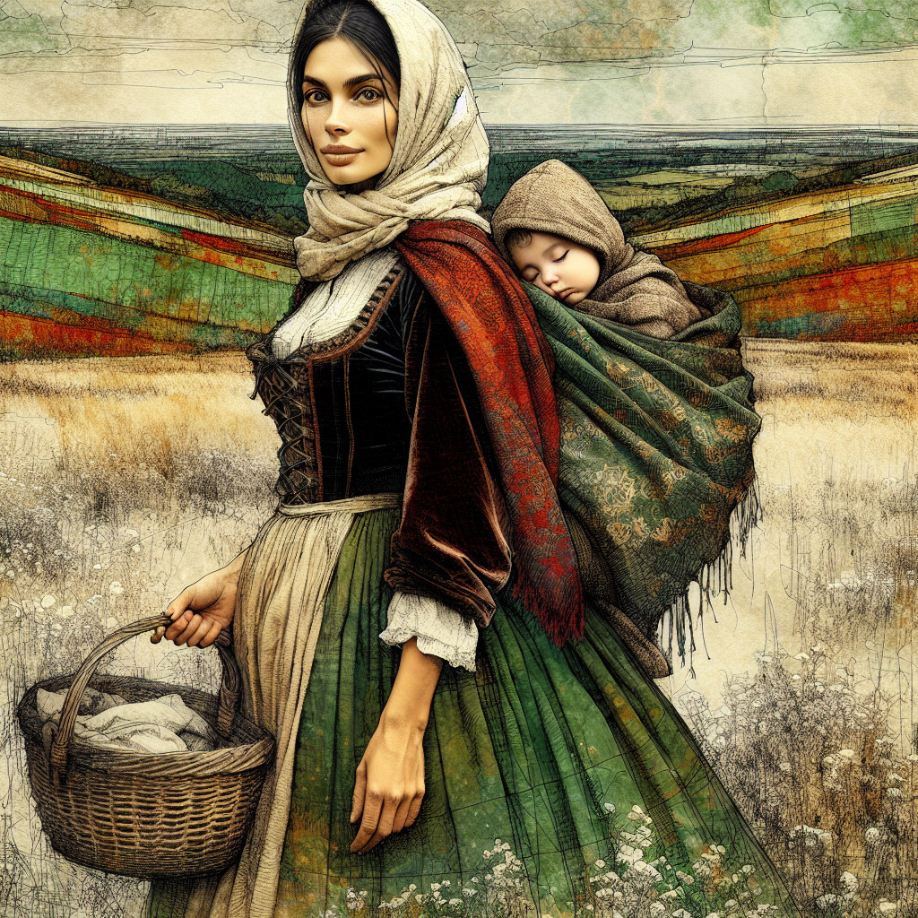Woman in Traditional Attire in Vibrant Landscape