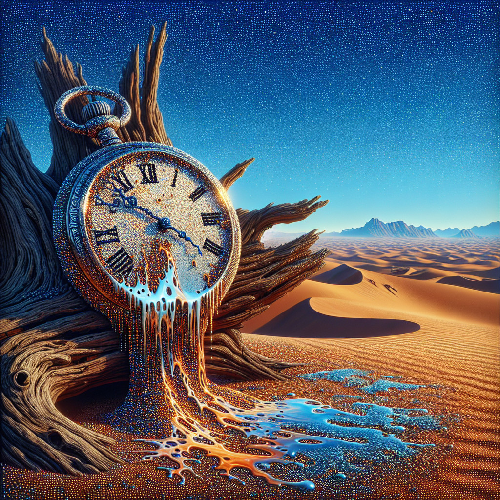 Surreal Desert Scene with Ornate Pocket Watch