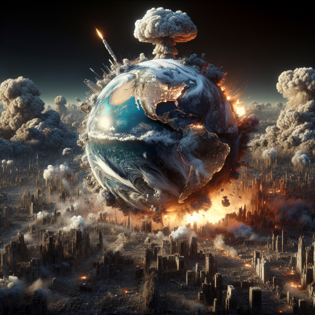Dramatic depiction of a fiery Earth in chaos