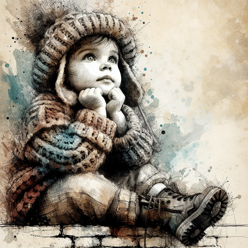 Child in oversized sweater with dreamy expression