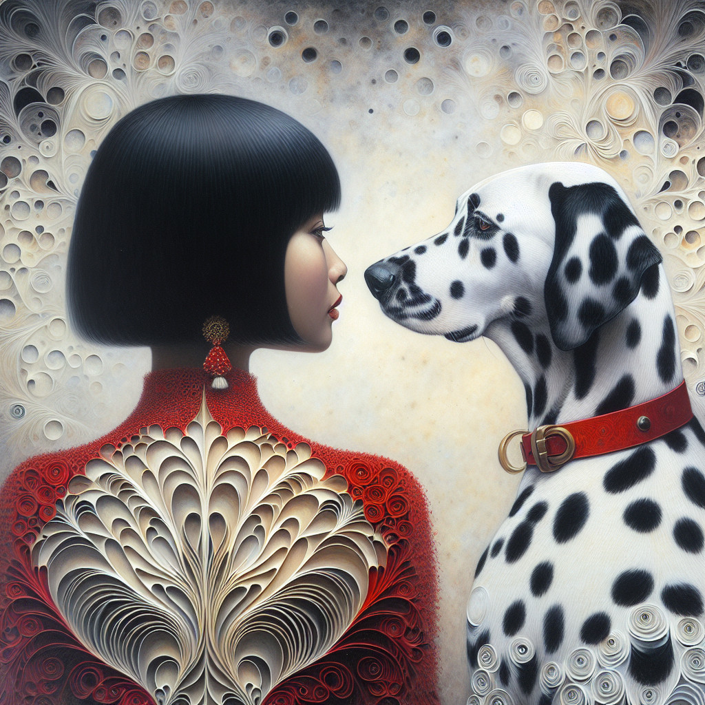 Portrait of a Woman in Red with a Dalmatian Dog