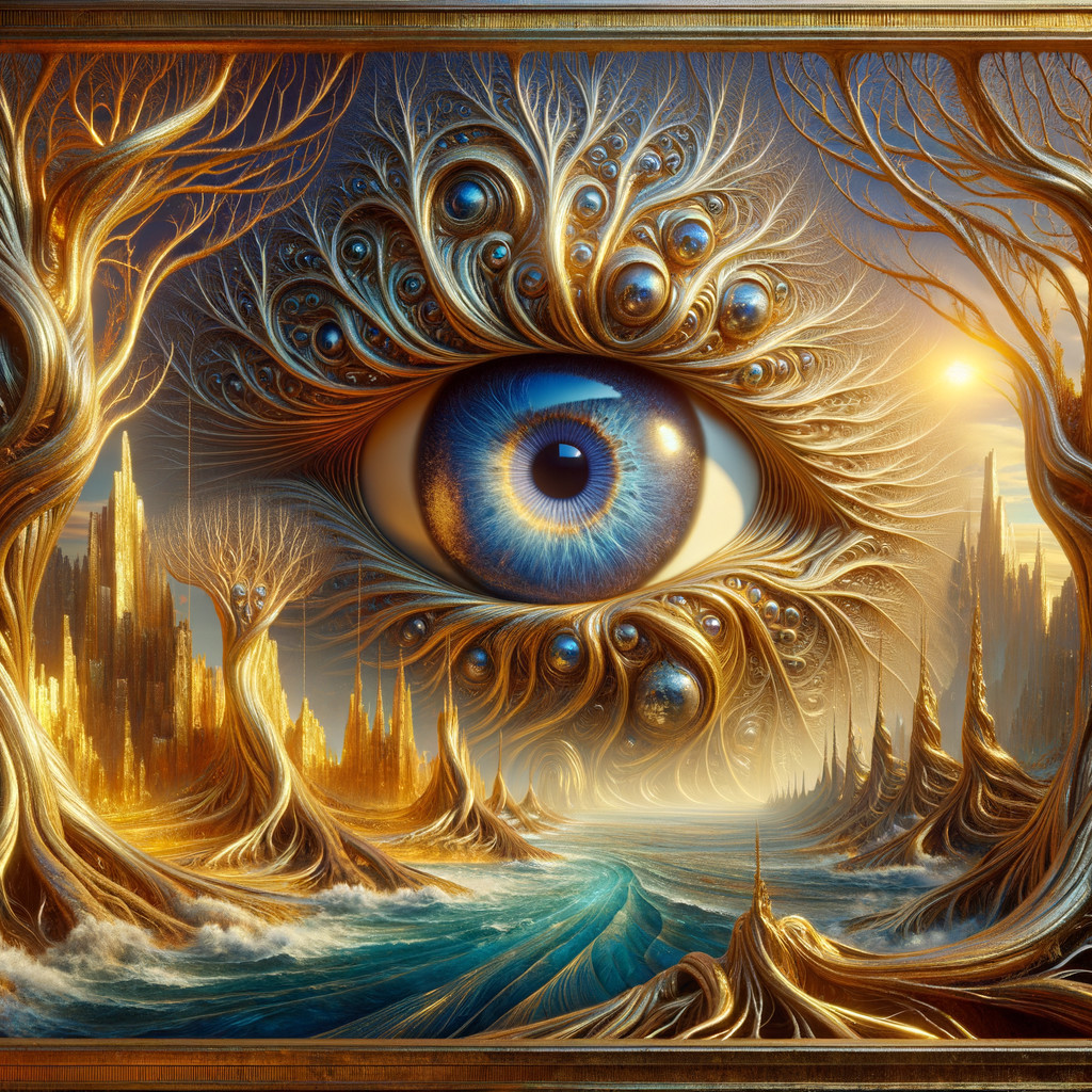 Surreal landscape with an eye and golden trees