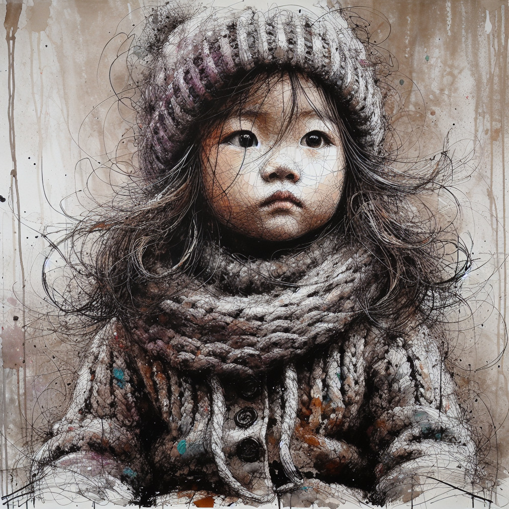 Young girl in cozy sweater with serene expression