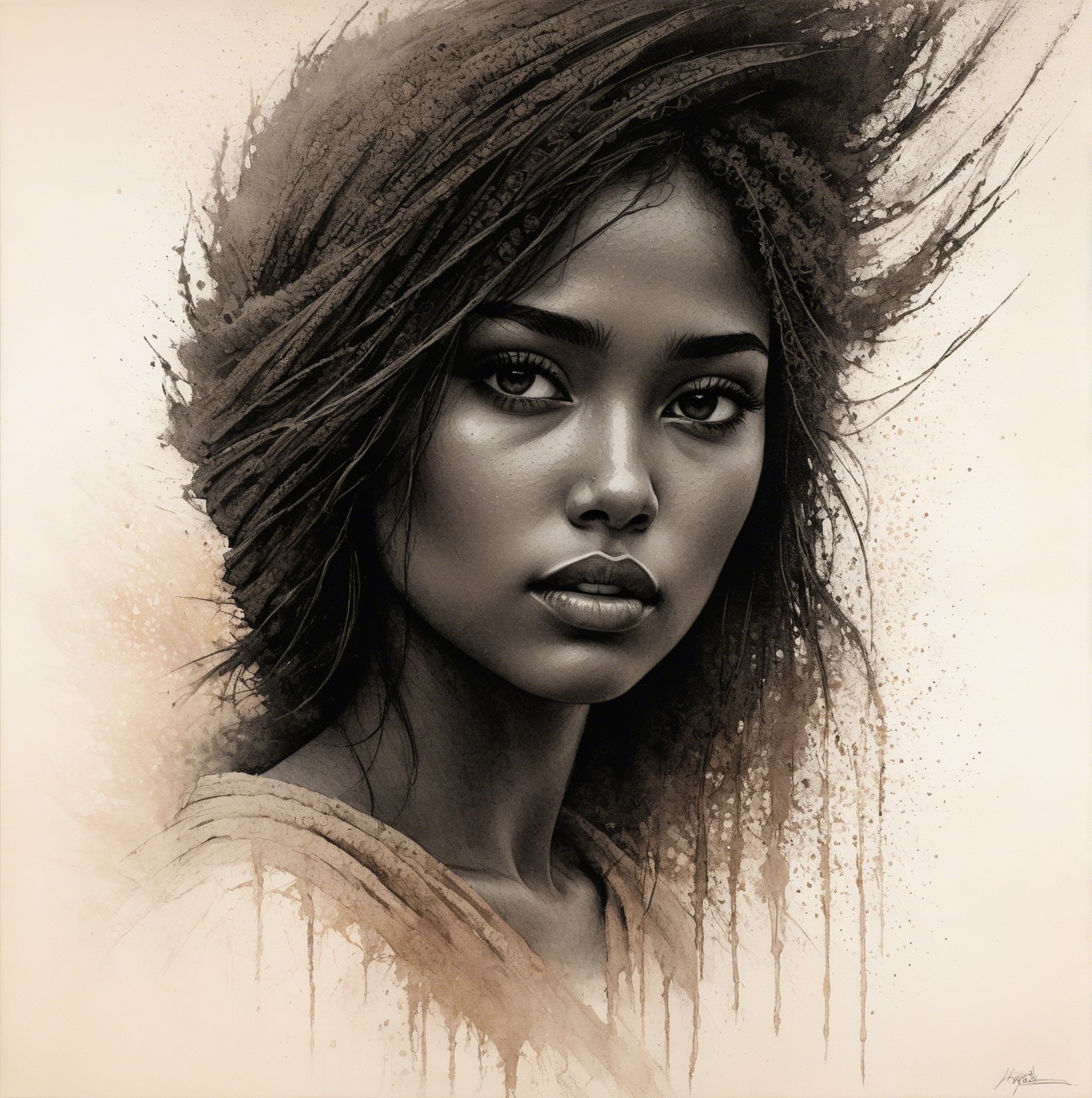 Portrait of a Young Woman with Abstract Background