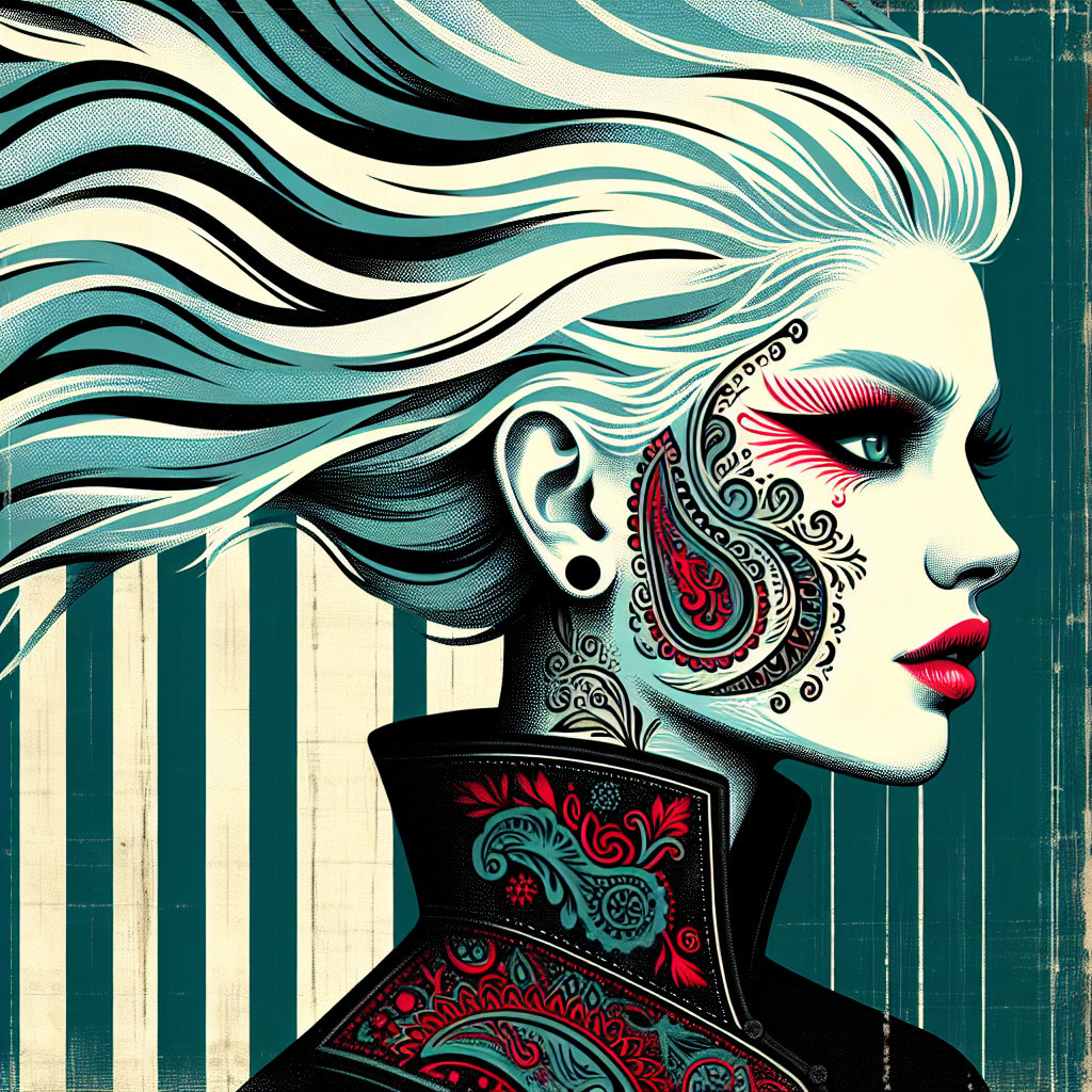 Stylized Portrait of a Woman with White Hair and Patterns