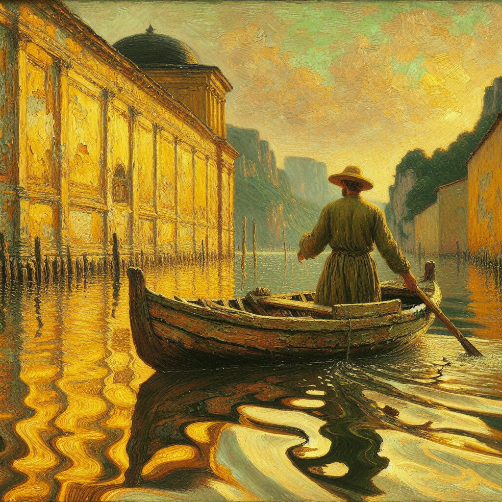 Serene Sunset Over Tranquil Waters and Ancient Architecture