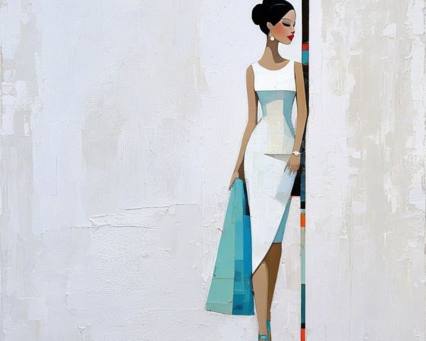 Chic Modern Illustration of a Stylish Woman in White Dress