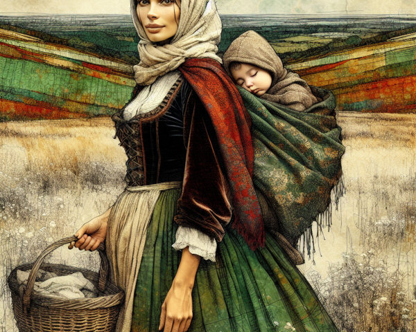 Woman in Traditional Attire in Vibrant Landscape