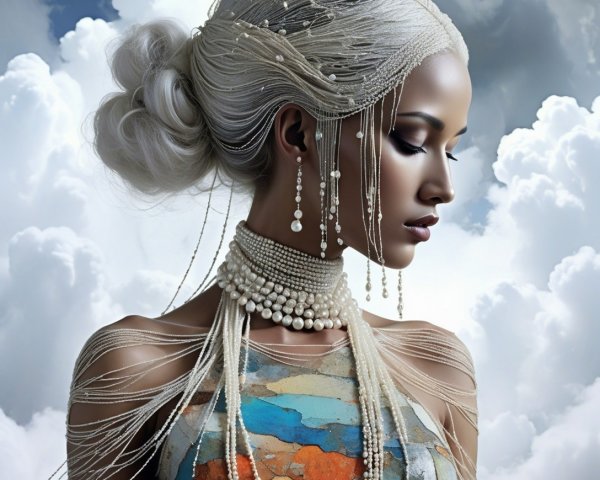 Mixed Race Woman with Pearl Accessories and Dress