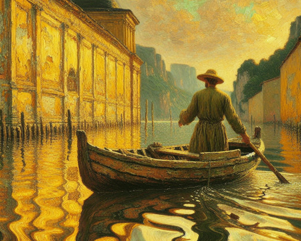 Serene Sunset Over Tranquil Waters and Ancient Architecture