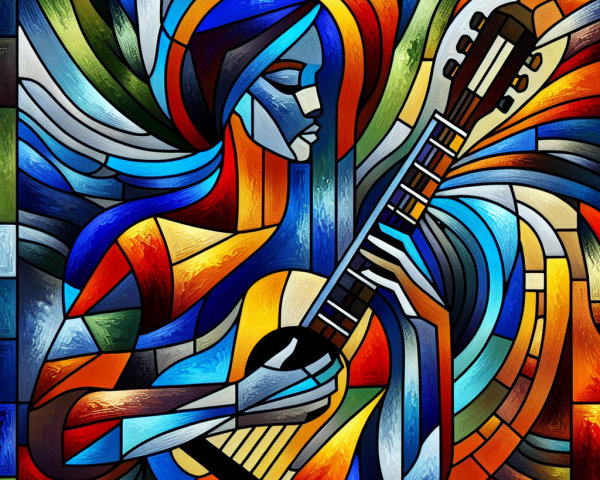Abstract Art of Musician Playing Guitar with Colors