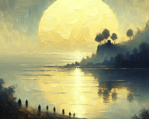 Serene Dusk Landscape with Golden Sunset Reflections