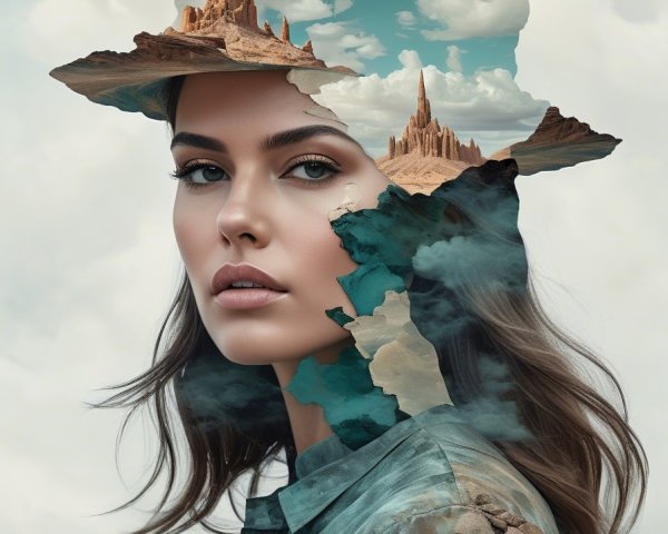 Surreal Portrait of Woman Blended with Dreamy Landscape