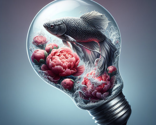 Illustration of a light bulb with flowers and a goldfish