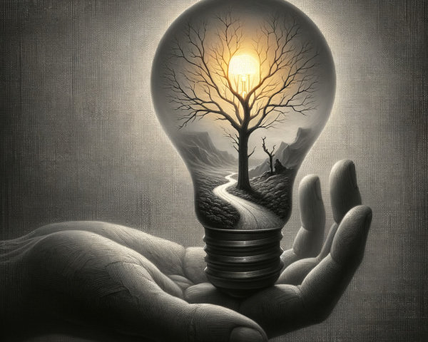 Intricate Light Bulb with Serene Landscape Inside
