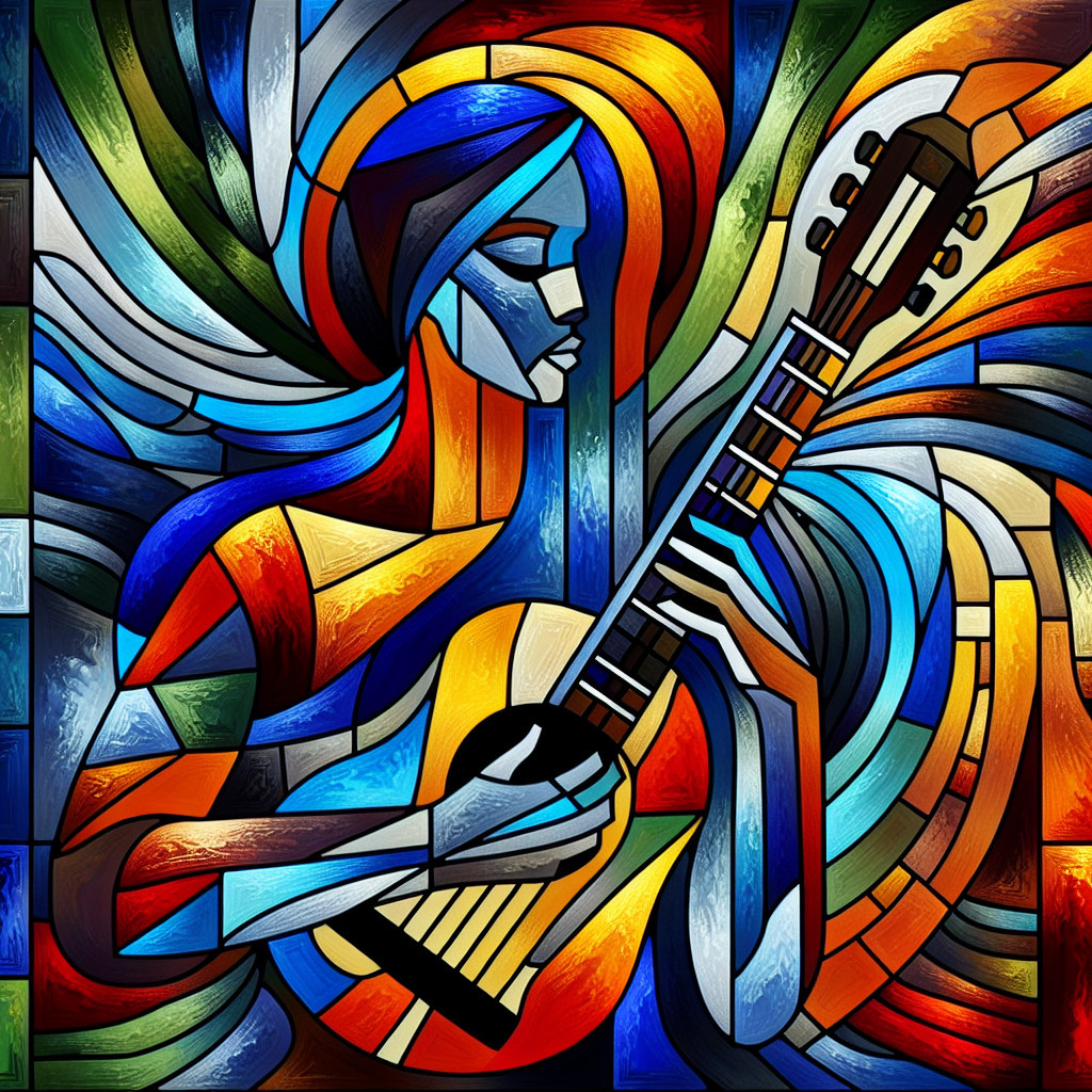 Abstract Art of Musician Playing Guitar with Colors