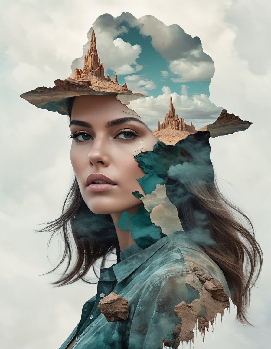 Surreal Portrait of Woman Blended with Dreamy Landscape