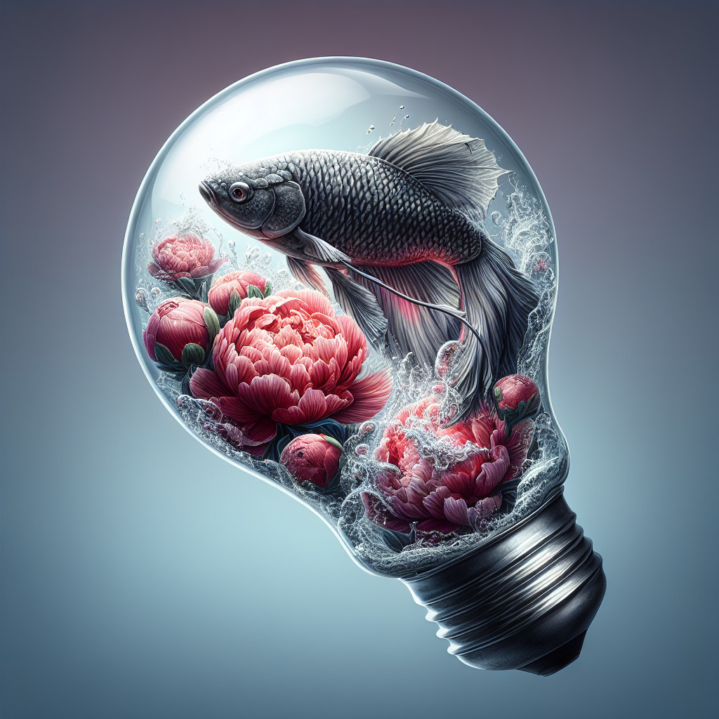 Illustration of a light bulb with flowers and a goldfish