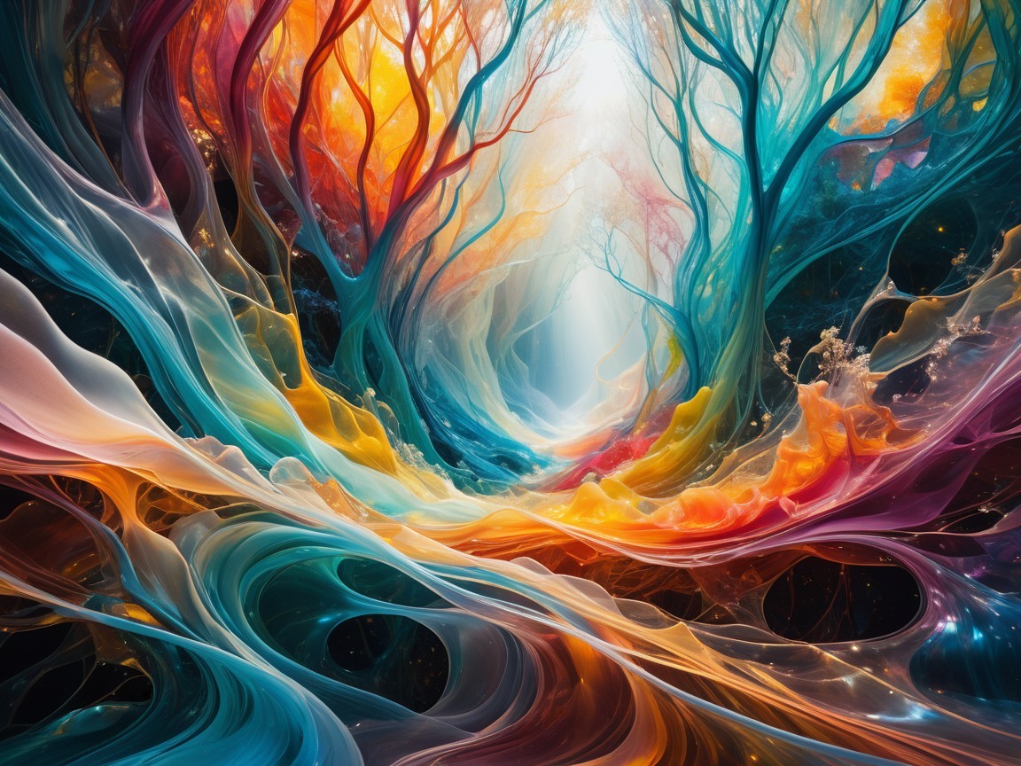 Abstract Forest Scene with Vibrant Colors and Light