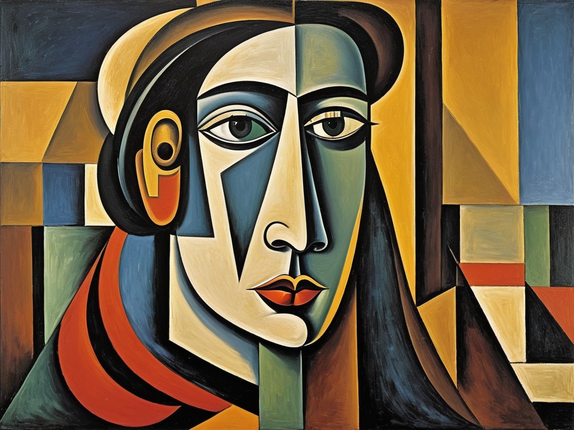 Geometric Cubist Portrait of a Woman in Earthy Tones
