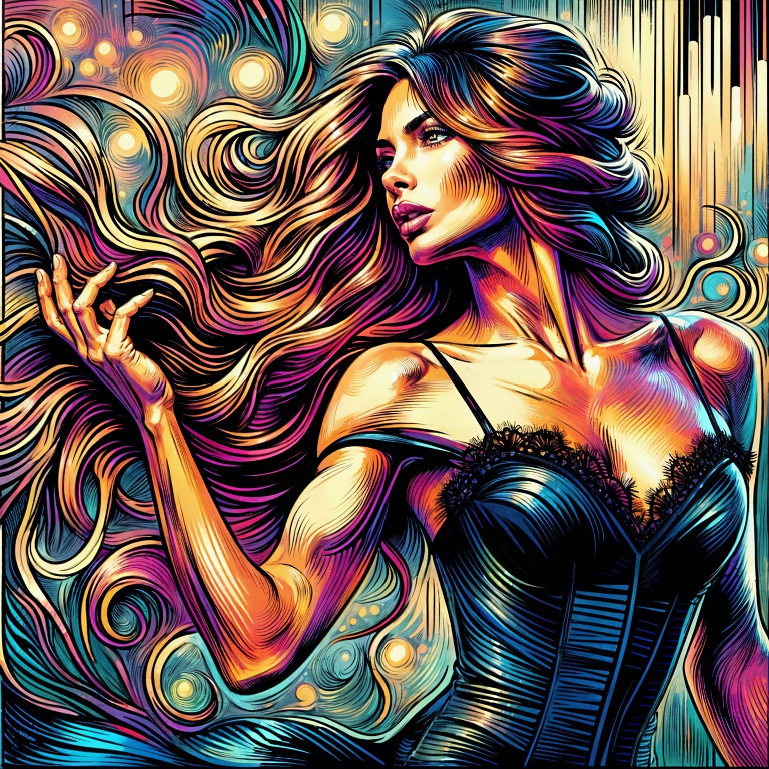 Colorful Illustration of Woman with Abstract Background