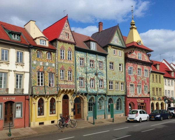 Historic Buildings with Colorful Facades in Street Scene