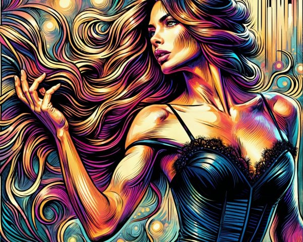 Colorful Illustration of Woman with Abstract Background