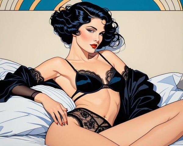 Glamorous Woman in Elegant Lingerie and Robe