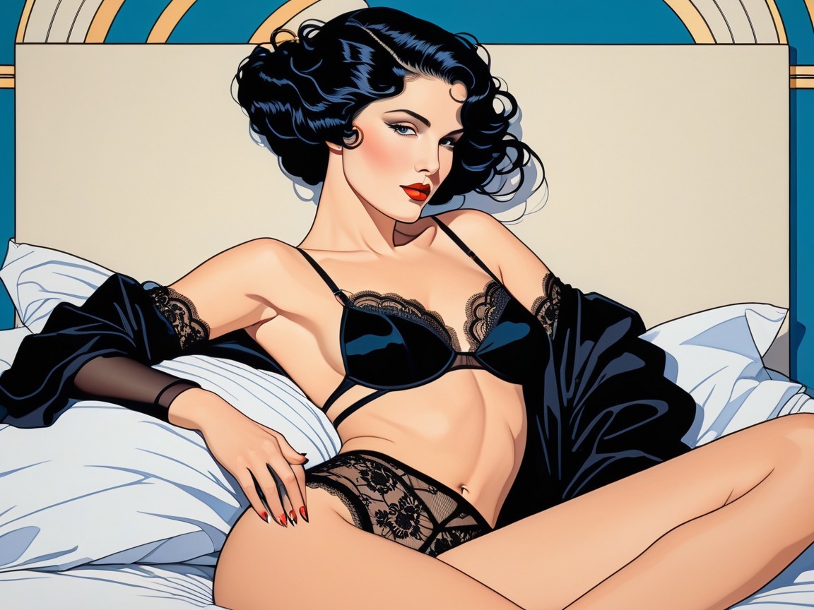 Glamorous Woman in Elegant Lingerie and Robe