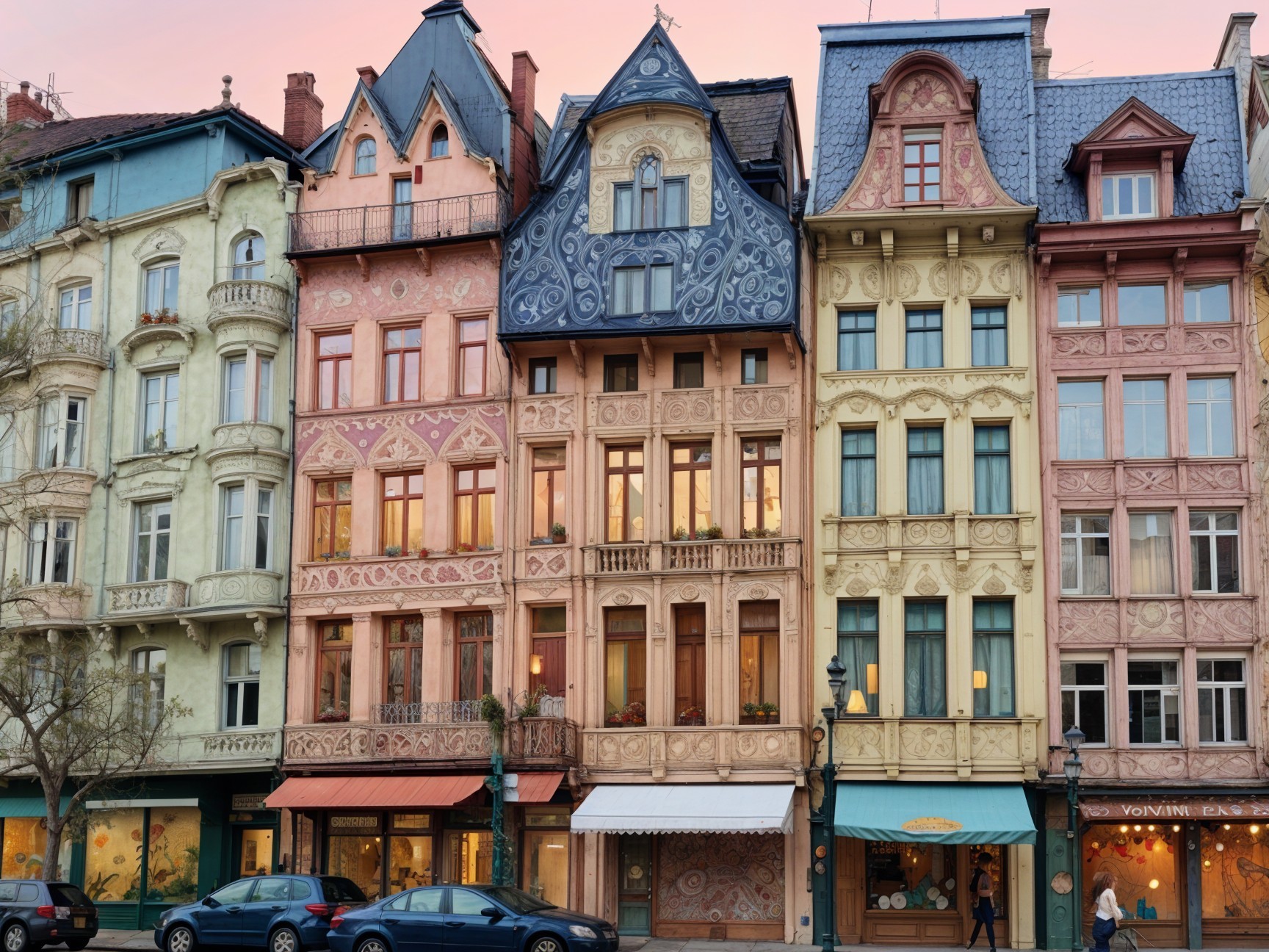 Pastel Buildings with Unique Designs and Architectural Details