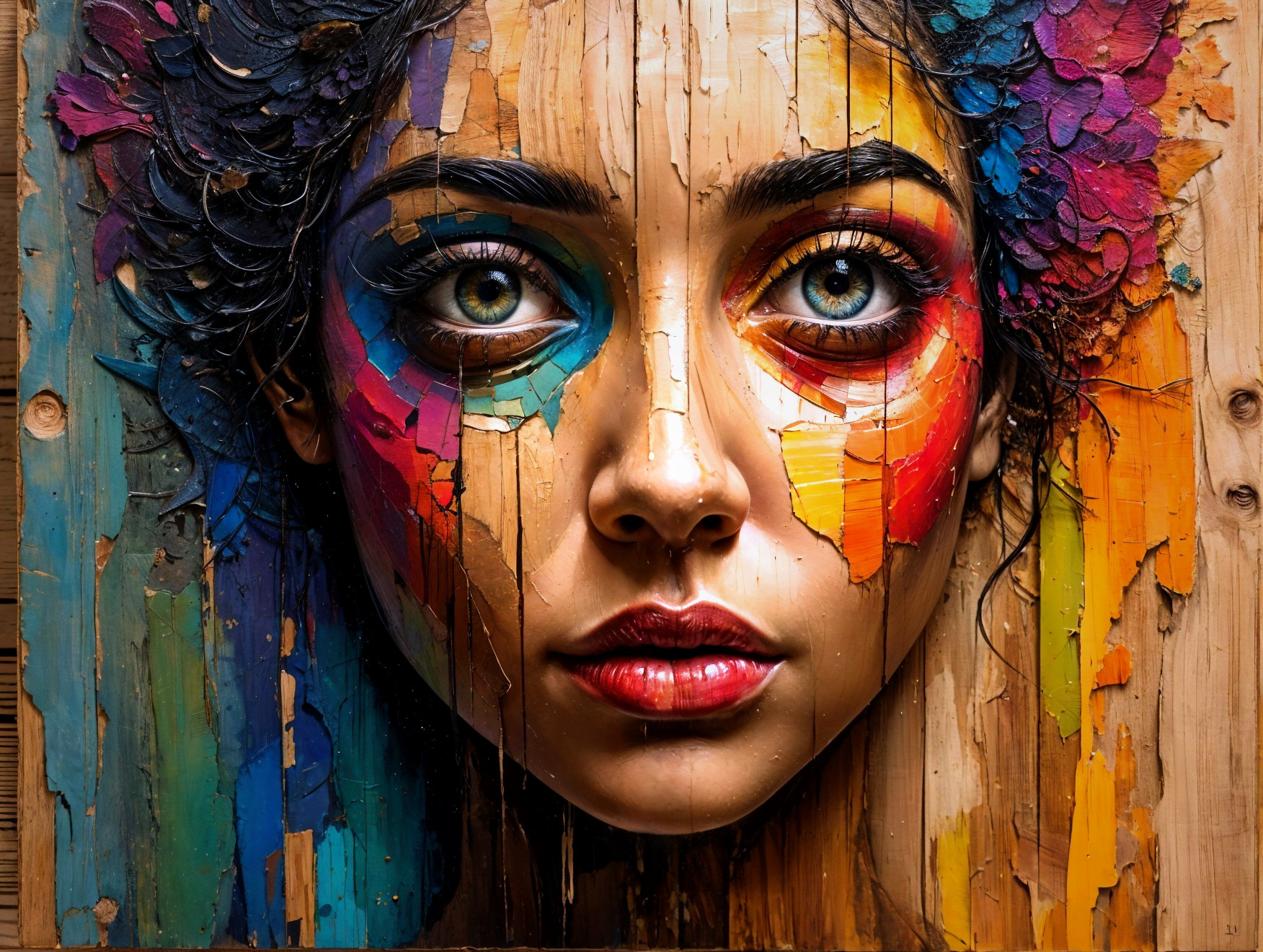 Textured Portrait of a Young Woman with Abstract Colors