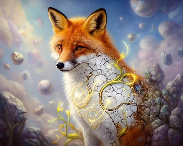 Mystical Fox with Orange Fur and Puzzle Elements