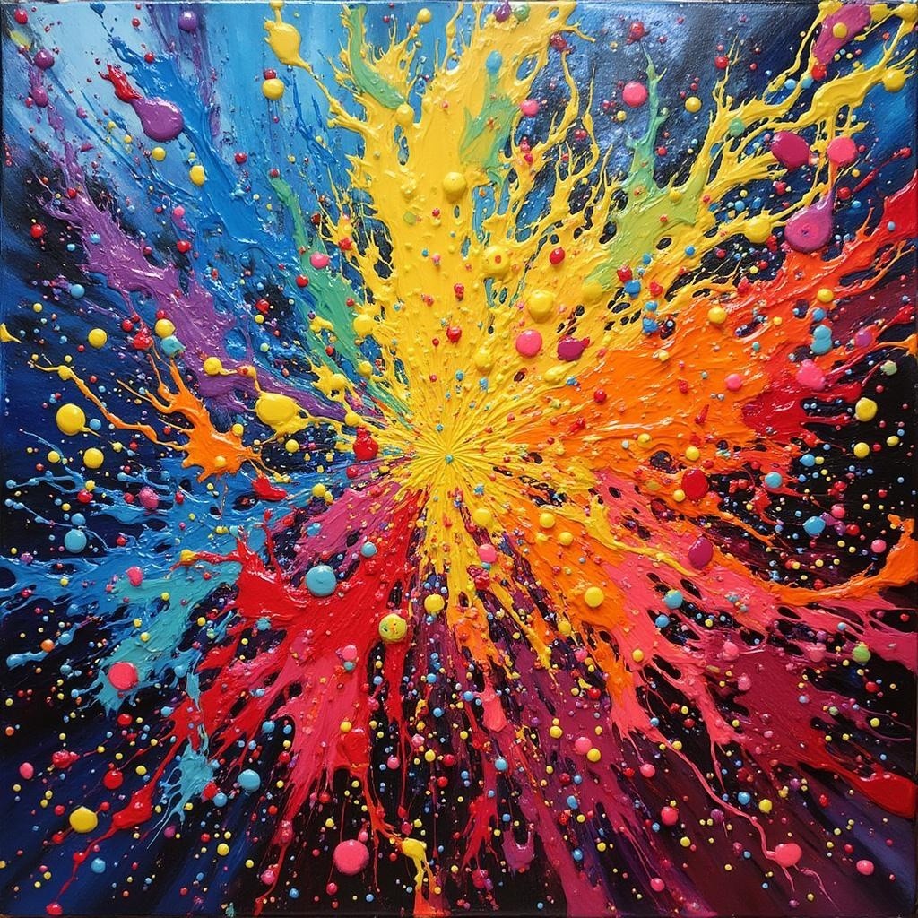 Vibrant Abstract Painting with Explosive Colors