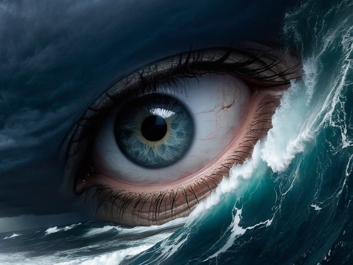 Surreal Image of Eye and Turbulent Ocean Waves