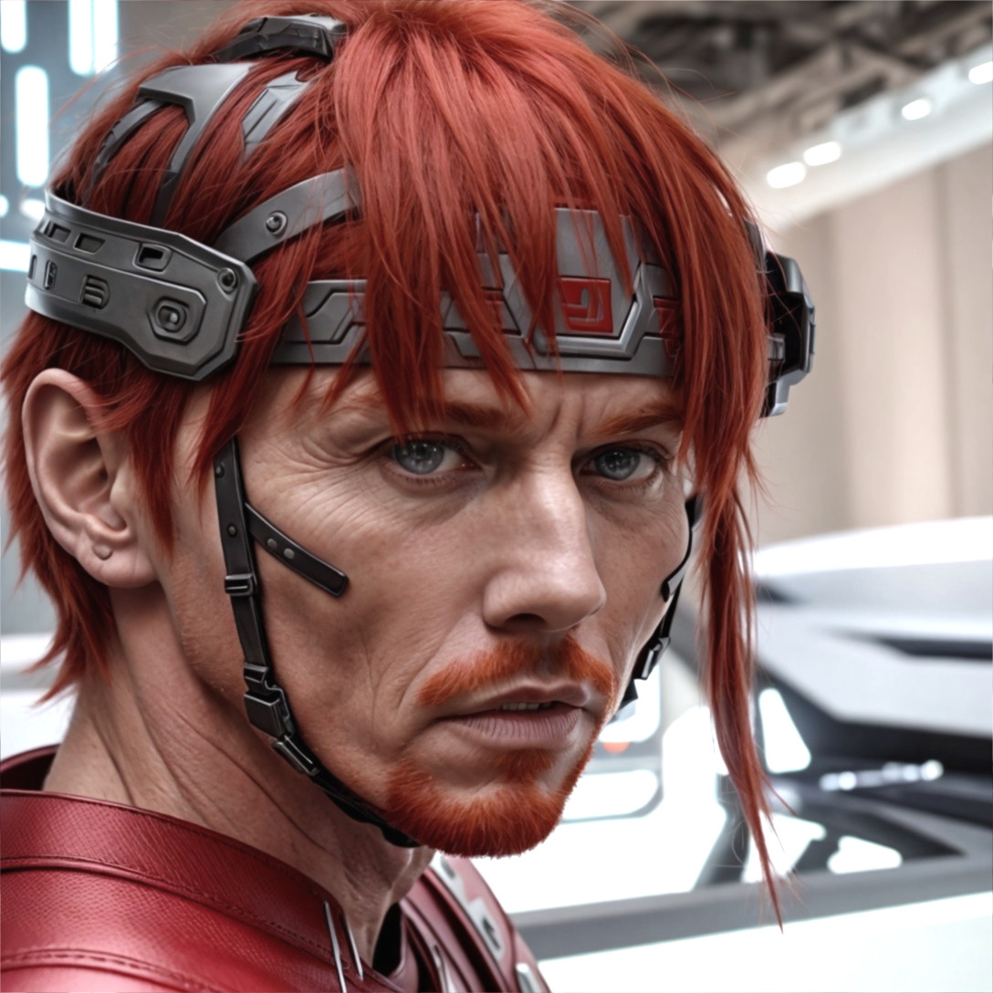 Futuristic Character with Red Hair and Headset