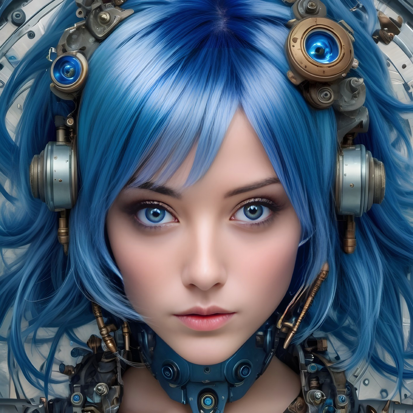 Futuristic Portrait of a Young Woman with Blue Hair