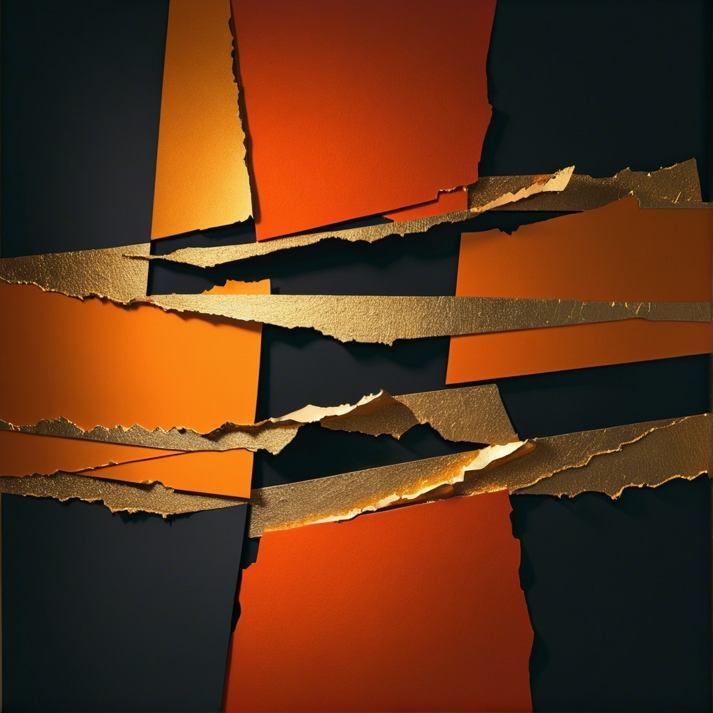 Dynamic Composition of Torn Orange and Black Paper