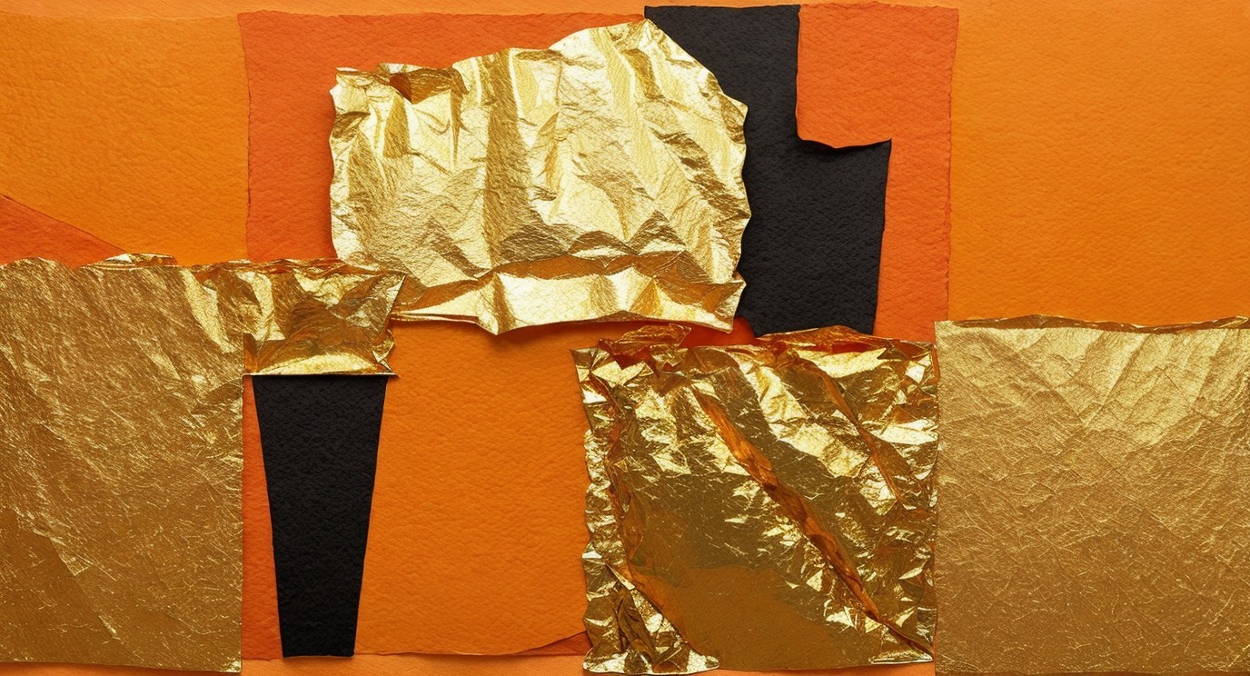 Abstract Composition of Textured Paper and Foil Elements